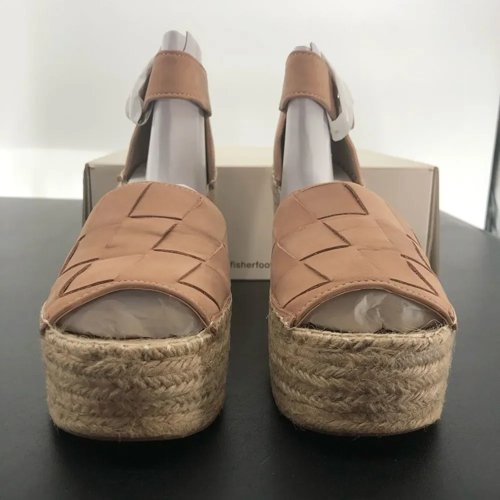 Marc Fisher Adalla Basketweave Suede Light Pink Platform Wedge Espadrille Sandal